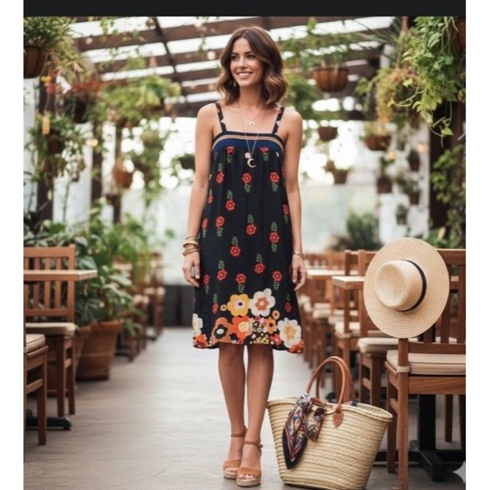 Warm Dress Womens Small Black Floral Midi Made USA Viscose Boho Summer‎